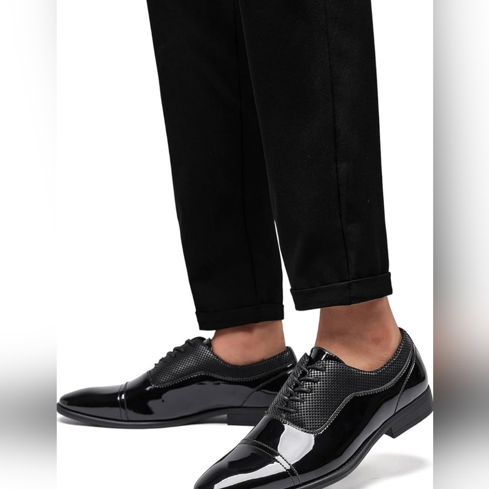 Men's Black Patent & Textured Oxford Dress Shoes